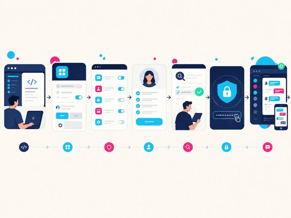 Illustration of the TikTok Business Messaging API access flow, from developer account setup and app configuration to permissions, user authorization, app review, and secure token management Illustration of the TikTok Business Messaging API access flow, from developer account setup and app configuration to permissions, user authorization, app review, and secure token management
